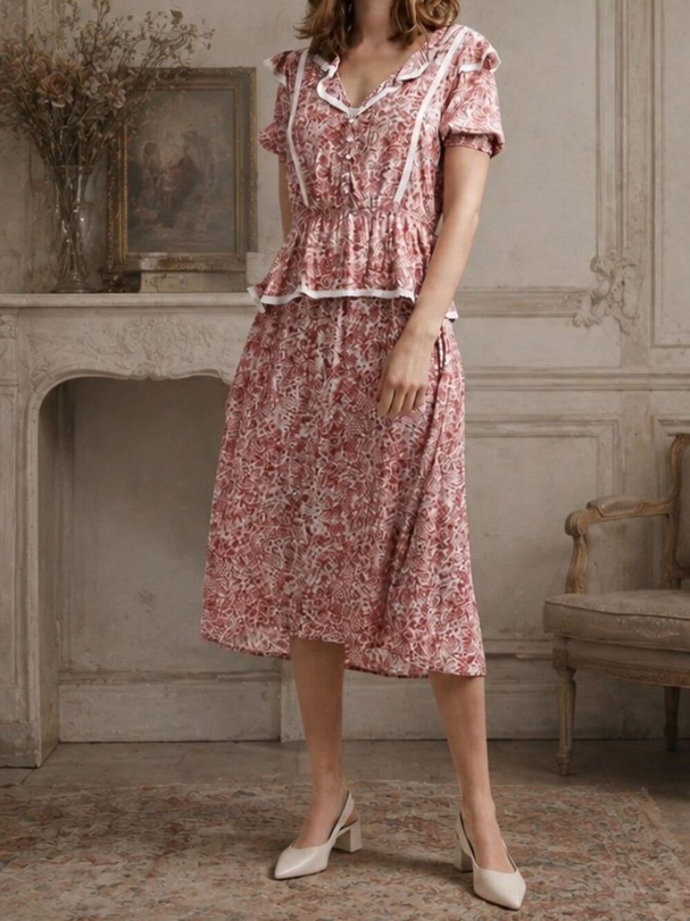 Atelier Reve Irami Floral Midi Peasant Dress